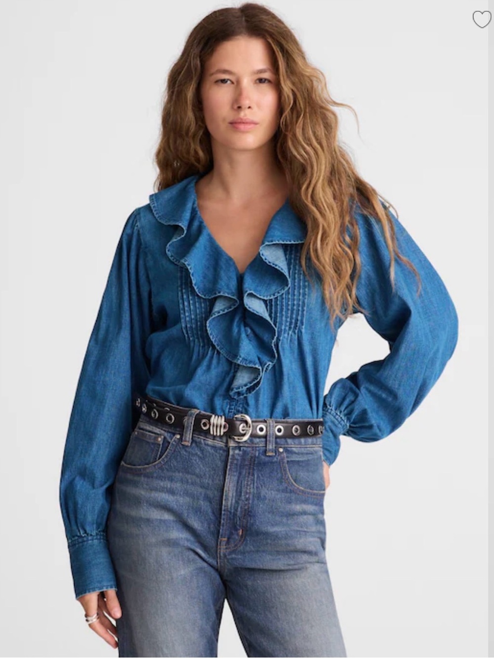 Madewell Denim Ruffled Pintuck Top